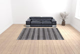 9' X 12' Dark Grey And White Striped Hand Loomed Area Rug