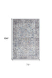 6' X 9' Light Grey And Blue Medallion Distressed Washable Area Rug