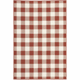 7' x 10' Red and Ivory Geometric Stain Resistant Indoor Outdoor Area Rug