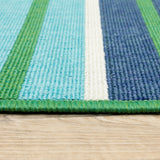 5' x 8' Blue and Green Geometric Stain Resistant Indoor Outdoor Area Rug