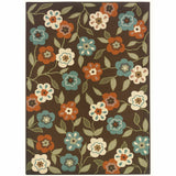 2' X 4' Brown and Ivory Floral Stain Resistant Indoor Outdoor Area Rug