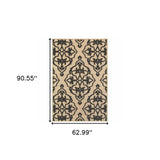 5' x 8' Beige and Black Medallion Stain Resistant Indoor Outdoor Area Rug
