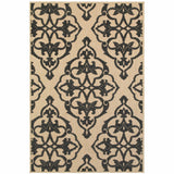 7' x 10' Beige and Black Oriental Stain Resistant Indoor Outdoor Area Rug