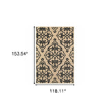 10' x 13' Beige and Black Oriental Stain Resistant Indoor Outdoor Area Rug