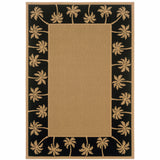 7' x 10' Beige and Black Stain Resistant Indoor Outdoor Area Rug