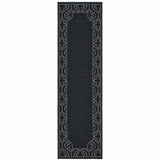 2' X 8' Black and Ivory Stain Resistant Indoor Outdoor Area Rug