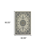 5' x 8' Ivory and Blue Oriental Stain Resistant Indoor Outdoor Area Rug