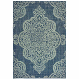 7' x 10' Blue Oriental Stain Resistant Indoor Outdoor Area Rug