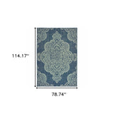 7' x 10' Blue Oriental Stain Resistant Indoor Outdoor Area Rug