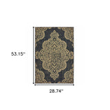 2' X 4' Black and Tan Oriental Stain Resistant Indoor Outdoor Area Rug