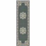 2' X 8' Gray and Ivory Oriental Stain Resistant Indoor Outdoor Area Rug