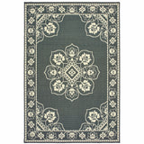 5' x 8' Gray and Ivory Oriental Stain Resistant Indoor Outdoor Area Rug