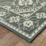 5' x 8' Gray and Ivory Oriental Stain Resistant Indoor Outdoor Area Rug