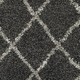 2' X 8' Charcoal And Grey Geometric Shag Power Loom Stain Resistant Runner Rug