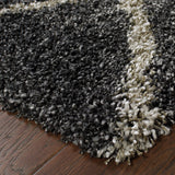 2' X 8' Charcoal And Grey Geometric Shag Power Loom Stain Resistant Runner Rug