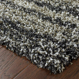 8' Black and Gray Geometric Shag Power Loom Runner Rug