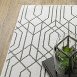 2' X 8' White And Grey Abstract Power Loom Stain Resistant Runner Rug