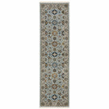 2' X 8' Blue And Beige Oriental Power Loom Runner Rug With Fringe
