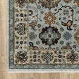 8' Blue And Ivory Oriental Power Loom Runner Rug With Fringe