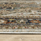 6' X 9' Ivory Beige Blue Orange Gold Green Grey And Rust Oriental Power Loom Stain Resistant Area Rug With Fringe