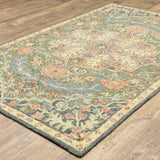 8' x 10' Blue and Green Oriental Hand Tufted Area Rug