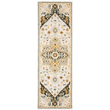 8' Ivory and Black Oriental Handmade Runner Rug
