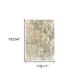 8' X 11' Grey And Gold Abstract Power Loom Stain Resistant Area Rug