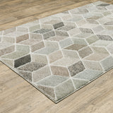 6' X 9' Beige Brown Grey Tan Sage And Pale Blue Geometric Power Loom Stain Resistant Area Rug