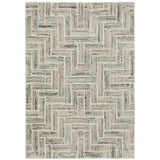 8' X 11' Ivory Beige Grey Brown Pale Blue And Charcoal Geometric Power Loom Stain Resistant Area Rug