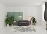 6' X 9' Grey Blue Brown Ivory And Deep Blue Abstract Power Loom Stain Resistant Area Rug