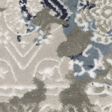2' X 8' Grey Blue Ivory Brown And Navy Abstract Power Loom Stain Resistant Runner Rug
