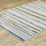 2' X 8' Grey Blue Ivory Brown Beige And Navy Abstract Power Loom Stain Resistant Runner Rug
