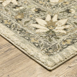 10' X 13' Grey Blue Ivory Brown Beige And Navy Abstract Power Loom Stain Resistant Area Rug