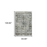 8' X 11' Ivory Grey Charcoal Blue And Taupe Oriental Power Loom Stain Resistant Area Rug