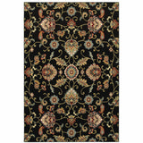 6' x 9' Black and Yellow Floral Power Loom Area Rug