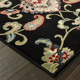 6' x 9' Black and Yellow Floral Power Loom Area Rug