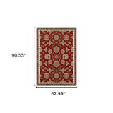 5' x 8' Red and Beige Oriental Power Loom Area Rug