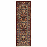 6' Blue and Red Oriental Power Loom Runner Rug