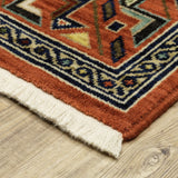 2' X 6' Red Blue Beige And Green Oriental Power Loom Stain Resistant Runner Rug With Fringe