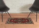 2' x 3' Red and Black Medallion Power Loom Area Rug