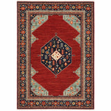 6' X 9' Blue And Red Oriental Power Loom Area Rug With Fringe