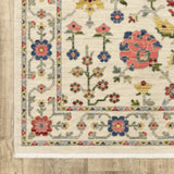 2' X 3' Ivory Oriental Power Loom Stain Resistant Area Rug With Fringe