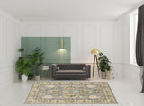 8' X 11' Grey Ivory Orange Teal Green Charcoal Blue And Red Oriental Power Loom Stain Resistant Area Rug With Fringe