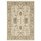 6' X 9' Brown And Ivory Oriental Power Loom Area Rug With Fringe