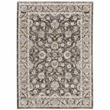 10' X 13' Grey And Ivory Oriental Power Loom Stain Resistant Area Rug With Fringe