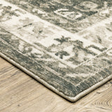 8' X 10' Grey Ivory And Blue Oriental Power Loom Stain Resistant Area Rug