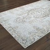 5' X 8' Grey And Gold Oriental Power Loom Stain Resistant Area Rug