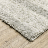 2' X 8' Ivory And Grey Geometric Shag Power Loom Stain Resistant Runner Rug