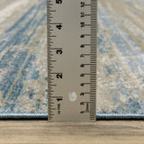 8' Beige Grey Brown Gold Red And Blue Abstract Power Loom Runner Rug With Fringe