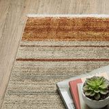2' X 8' Brown And Ivory Geometric Power Loom Runner Rug With Fringe